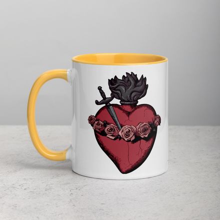 White Ceramic Mug with Color Inside, 11oz &amp; 15oz, Immaculate Heart Of Mary, g6e1do design