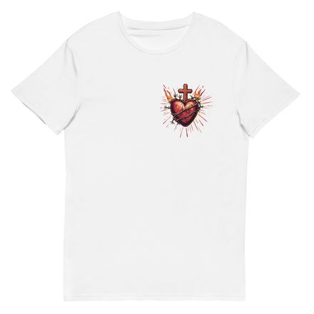 Men&#x27;s Premium Cotton T-Shirt, Sacred Heart of Jesus, uetiyj design, left chest