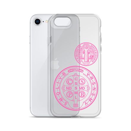 Clear Case for iPhone, St. Benedict Medal, filt5a design, pink