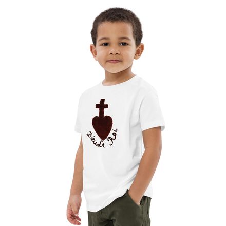 Organic Cotton Kids T-Shirt, Sacré Coeur, Dieu de Roi, Vendée Chouan, obymh4 design
