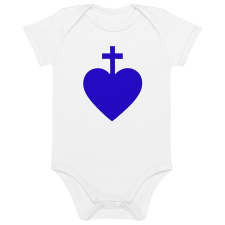 Organic Cotton Baby Bodysuit, Sacred Heart of Jesus, 7ugqf9 design, blue