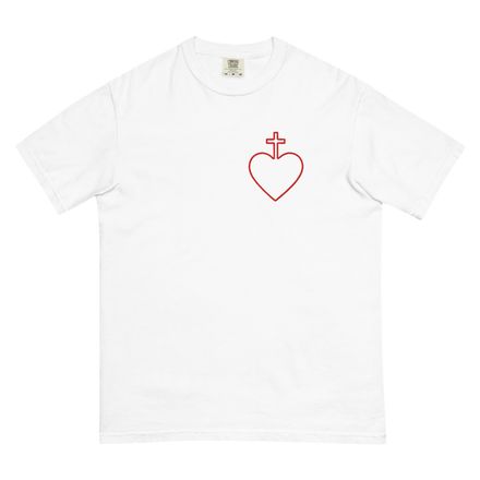 Embroidered Unisex Garment-Dyed Heavyweight T-Shirt, Sacred Heart of Jesus, 7ugqf9 hollow,left chest