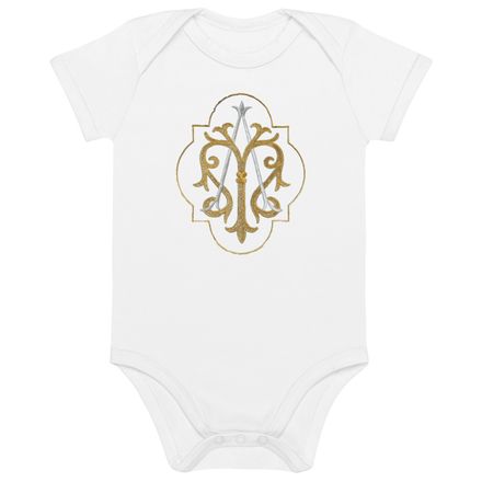 Organic Cotton Baby Bodysuit, Auspice Maria, Crest with outer edge, kdegvj