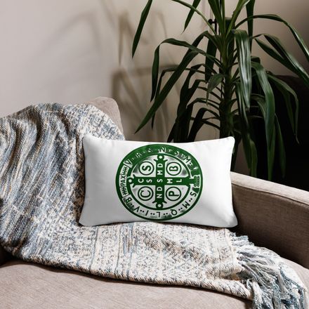Pillow case 12x20, St. Benedict Medal, oih8m5 design, green