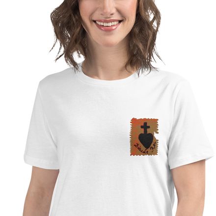 Embroidered Women&#x27;s Relaxed T-Shirt, Sacré Coeur, Dieu de Roi, Vendée Chouan, sqpbrl, left chest