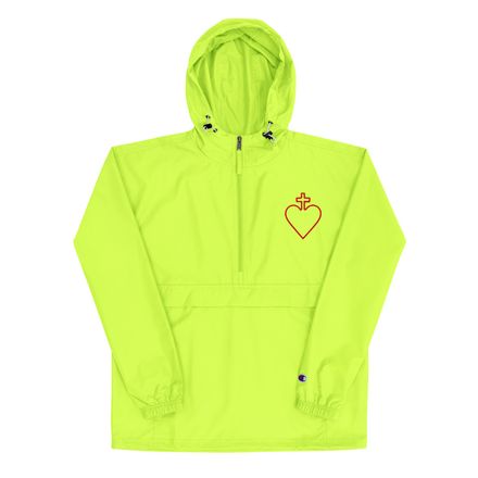 Embroidered Champion Packable Jacket, Sacred Heart of Jesus, yjegla hollow design