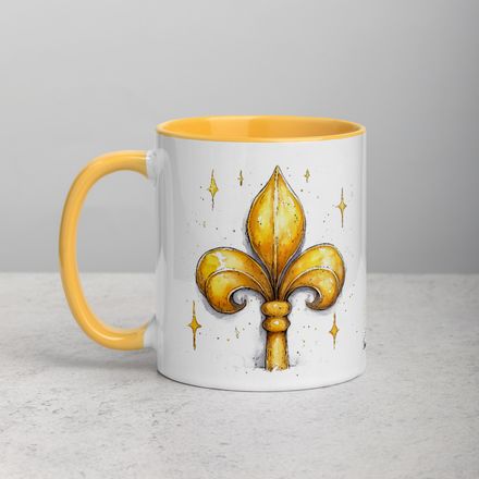 White Ceramic Mug with Color Inside, 11oz &amp; 15oz, Fleur de Lys, kiurqq 