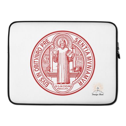Laptop Sleeve, St. Benedict Medal, debxwe design, red