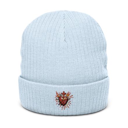 Ribbed Knit Beanie, Sacred Heart of Jesus, uetiyj design