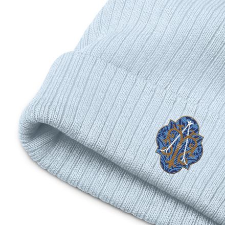 Ribbed Knit Beanie, Auspice Maria, Crest with rounded Cross, u3bkt0