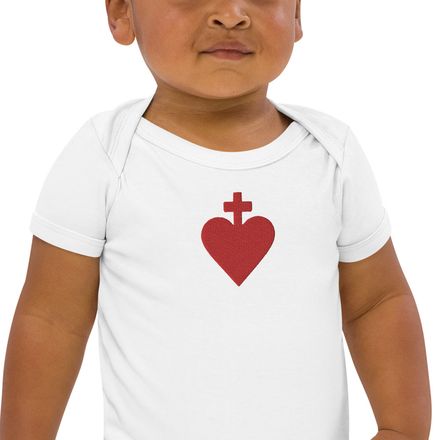 Embroidered Organic Cotton Baby Bodysuit, Sacred Heart of Jesus, zhw6bo design