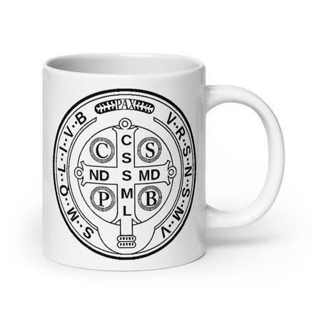   White Glossy Mug, 20oz,St. Benedict Medal, filt5a design