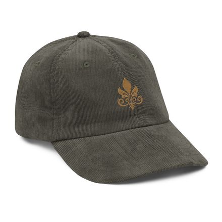 Vintage Corduroy Cap, Fleur de Lys, q4x75x 