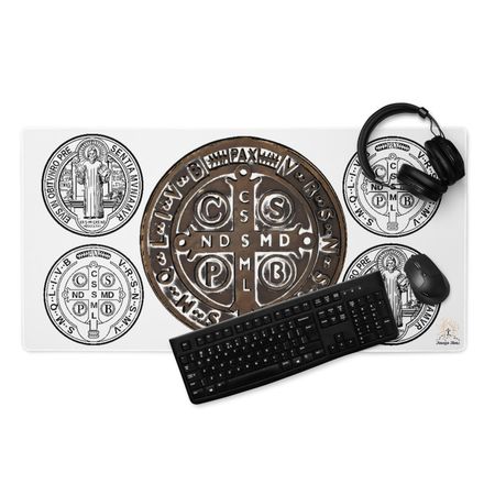 Gaming Mouse Pad, 36x18, St. Benedict Medal, filt5a, 4ouume design