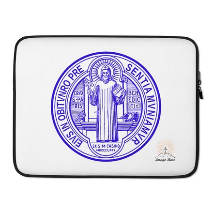 Laptop Sleeve, St. Benedict Medal, debxwe design, blue