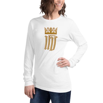 Unisex Long Sleeve Tee, IHS with Crown, Golden Pattern, nlxdo1