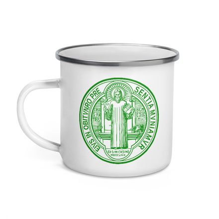 Enamel Mug, St. Benedict Medal, filt5a design, green