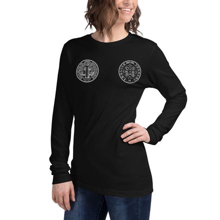 Unisex Long Sleeve Tee, St. Benedict Medal, filt5a design, inverse