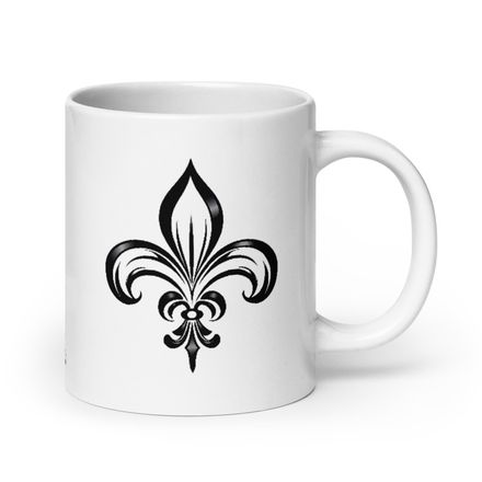 White Glossy Mug, 20oz, Fleur de Lys, vnd7rr 