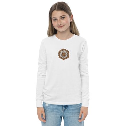 Embroidered Youth Long Sleeve Tee, Monstrance with Golden Pattern, eneyoj