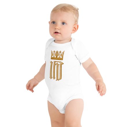 Baby Short Sleeve One Piece, IHS with Crown, Golden Pattern, nlxdo1 