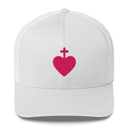 Retro Trucker Hat, Sacred Heart of Jesus, 7ugqf9 design, pink