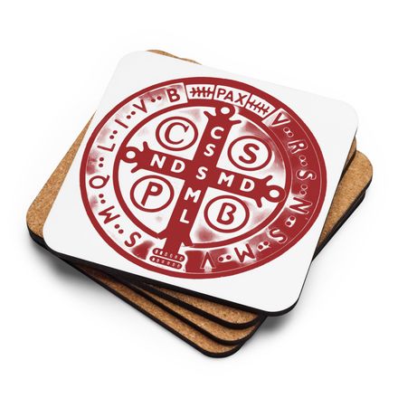 Cork-Back Coaster, St. Benedict Medal, oih8m5 design, red
