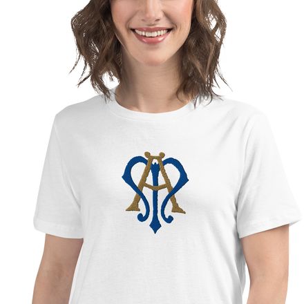 Embroidered Women&#x27;s Relaxed T-Shirt, Auspice Maria, Crest, rphg0v