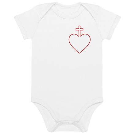 Organic Cotton Baby Bodysuit, Sacred Heart of Jesus, 7ugqf9 hollow design, left chest