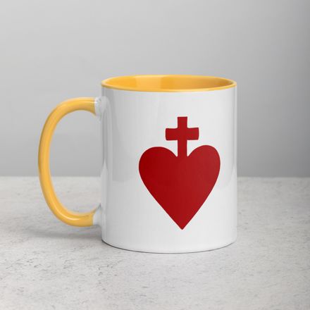 White Ceramic Mug with Color Inside, 11oz &amp; 15oz, Sacred Heart of Jesus, yjegla design 