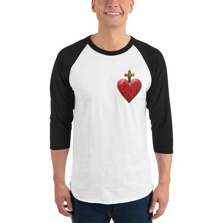 Unisex 3/4 Sleeve Raglan Shirt, Sacred Heart of Jesus, 9i93k9 design, left chest