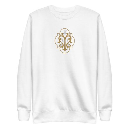 Embroidered Unisex Premium Sweatshirt, Auspice Maria, Crest with outer edge, kdegvj