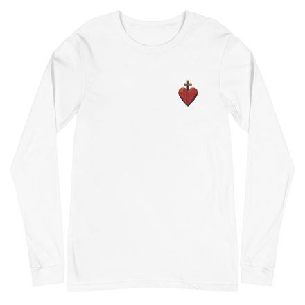 Embroidered Unisex Long Sleeve Tee, Sacred Heart of Jesus, 9i93k9 design, left chest