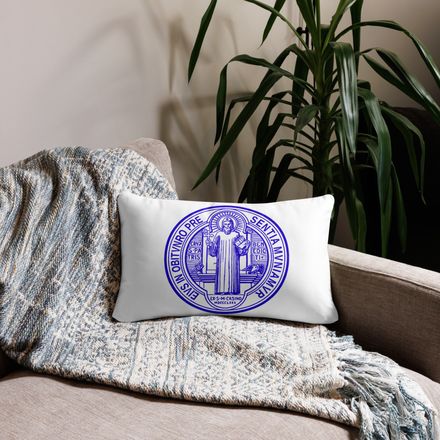 Pillow case 20x12, St. Benedict Medal, filt5a design, blue