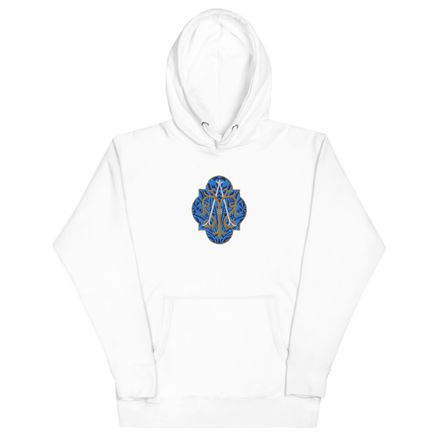 Embroidered Unisex Premium Hoodie, Auspice Maria, Crest with rounded Cross, u3bkt0