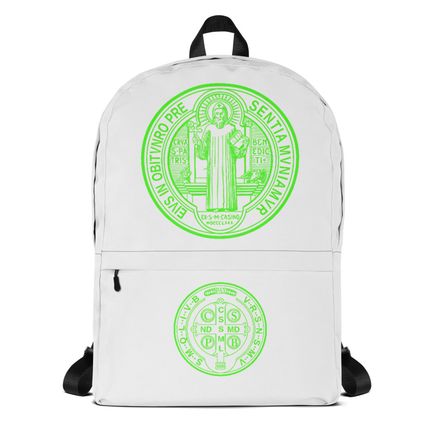 Backpack, St. Benedict Medal, filt5a design, bright green