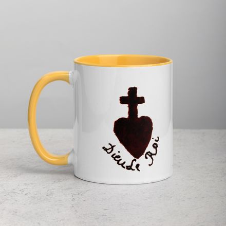 White Ceramic Mug with Color Inside, 11oz &amp; 15oz, Sacré Coeur, Dieu de Roi, Vendée, obymh4 design
