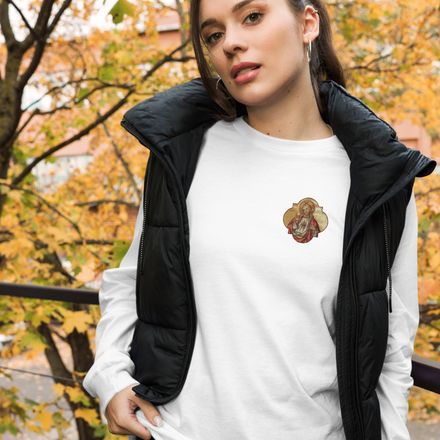 Embroidered Unisex Long Sleeve Tee, Sacred Heart of Jesus, eq75pu design