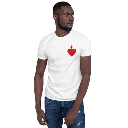 Embroidered Unisex Basic Softstyle T-Shirt, Sacred Heart of Jesus, 7ugqf9 design, left chest