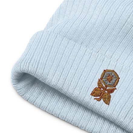 Ribbed Knit Beanie, Monstrance Tree with Golden Pattern, 7rmavy