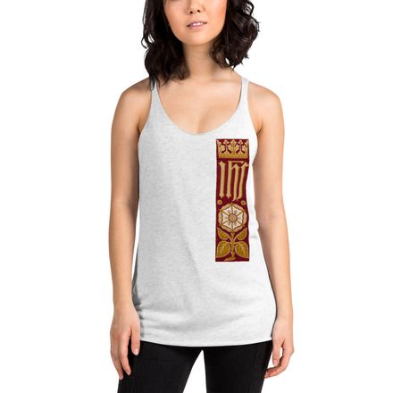 Women&#x27;s Tank Top, IHS Stripe With Crown and Monstrance, Red, yok2qk, left chest