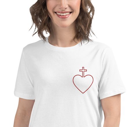 Embroidered Women&#x27;s Relaxed T-Shirt, Sacred Heart of Jesus, 7ugqf9 hollow design