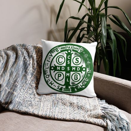 Pillow case 18x18, St. Benedict Medal, oih8m5 design, green