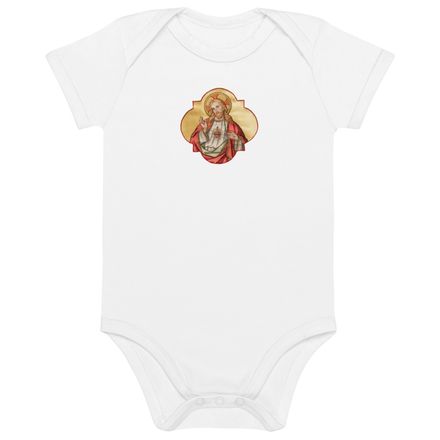 Organic Cotton Baby Bodysuit, Sacred Heart of Jesus, eq75pu design 