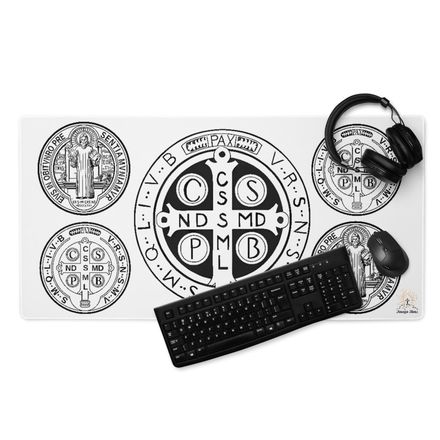 Gaming Mouse Pad, 36x18, St. Benedict Medal, filt5a, jl2qob design