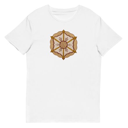 Men&#x27;s Premium Cotton T-Shirt, Monstrance with Golden Pattern, eneyoj