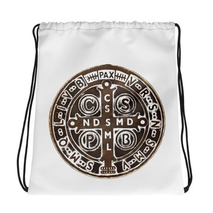 Drawstring Bag, St. Benedict Medal, 4ouume design