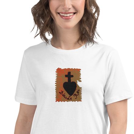 Embroidered Women&#x27;s Relaxed T-Shirt, Sacré Coeur, Dieu de Roi, Vendée Chouan, sqpbrl design