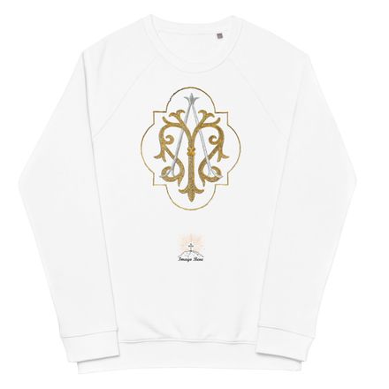 Unisex Organic Raglan Sweatshirt, Auspice Maria, Crest with outer edge, kdegvj