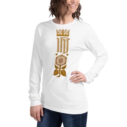 Unisex Long Sleeve Tee, IHS Stripe With Crown and Monstrance, vw6yal